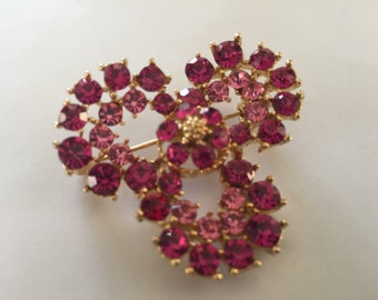 Broche de flores rosa/rosa claro de los años 60/broche de flores bañadas en oro