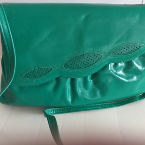 Cartera de piel verde brillante de los años 70, estilo vintage, de estilo artesanal, fabricada en Canadá