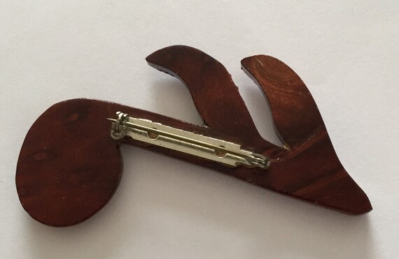 60s Brown Carved Wood Music Note Brooch - image 6