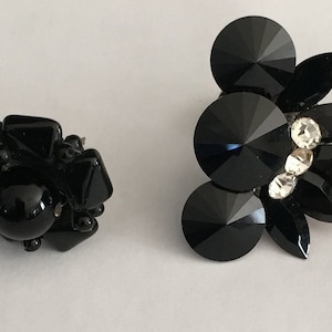 60s 2 Pairs Black Beads Glass Clip on Earrings Classy Chic