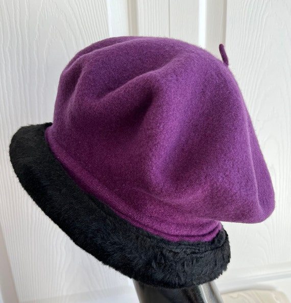 80s  Purple Wool Beret Women Hat 10.5 inches diam… - image 4