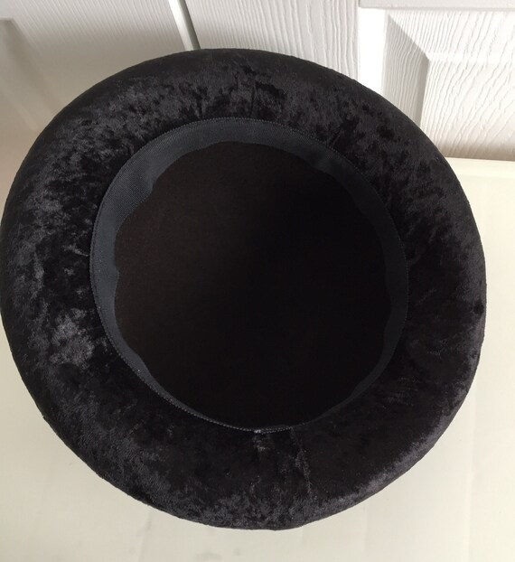 70s Dark Brown Felt & Black Velvet Women Hat 21.5… - image 5