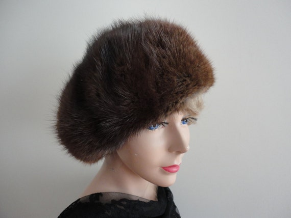 Vintage Dark Brown Mink Fur Women Hat Med 21.25 Small  Chiasson 60's