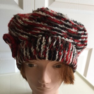 80s Red/Black Wool/Mohair/Polyester Blend Beret Women Hat Size L/XL Made Canada Vintage image 5