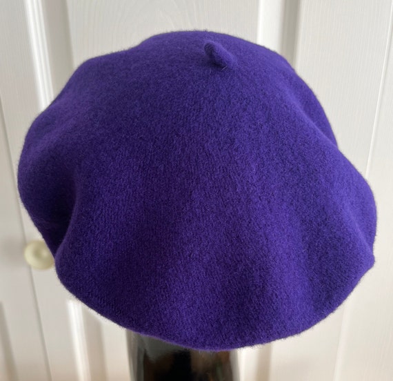 80s Purple wool beret unisex hat extra small  9 3… - image 3