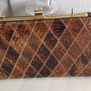 Cartera Clutch 60s Patchwork Piel Serpiente Marrón Vintage