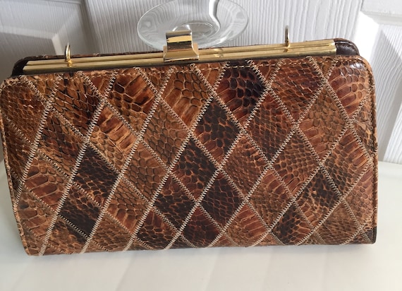 60s Patchwork Brown Snakeskin Clutch Purse Vintage Etsy