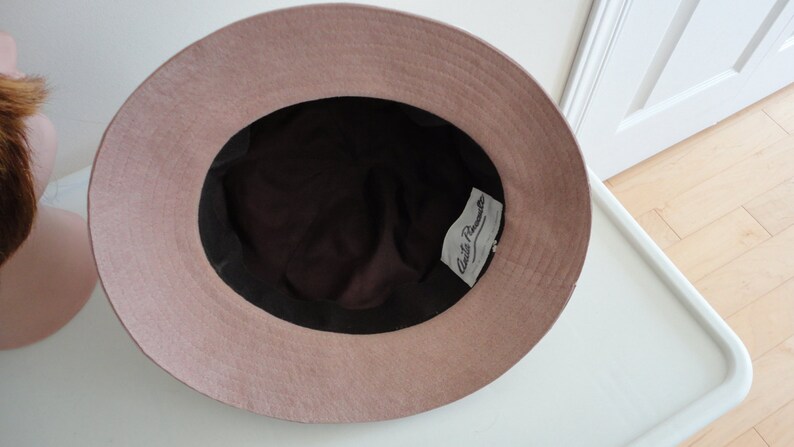 70s Old Rose Suedine Women Hat Anita Pineault Made in Canada 21 1/2 inches small image 5