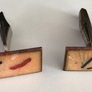 60s Salmon Abstract  Enamel on Copper Rectangular Cuff Links Artisan Made QC