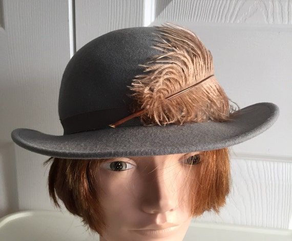 Grey Wool Doeskin Felt /huge Ostrich Feather Women Hat - Etsy