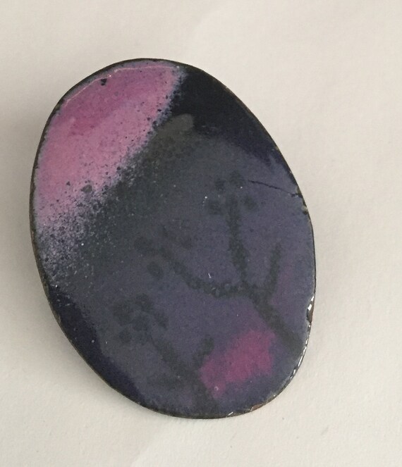 60s Purple/Pink Oval Enamel on Copper Brooch Arti… - image 6