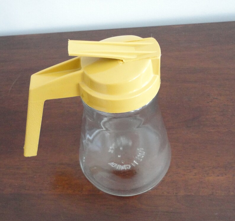 Vintage Syrup Pourer Yellow Top/ Handle Pressed Glass Androck Etsy