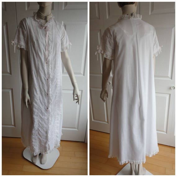 80s White Peignoir nightdress Set Polyester lace Women Small Salamar Etsy