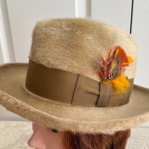 70s Tan Beaver Felt Men Hat or Small Biltmore Canadian