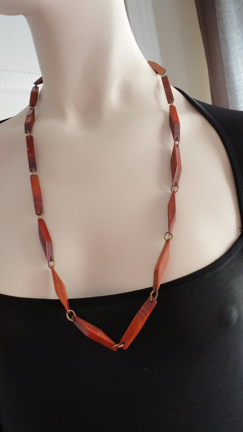 60s Brown Wood Beads Matinee Necklace Vintage Etsy Canada