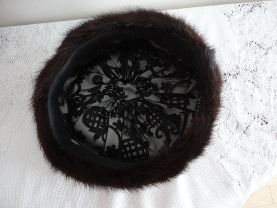 Vintage Black Mink Hat, from the 60’s Vintage Black Velvet and Brown Mink Fur Hat with Satin Bow  main image 2