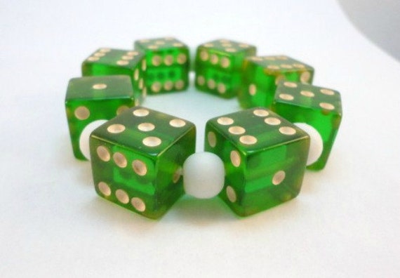 50s clear green Bakelite dices stretch bracelet v… - image 4