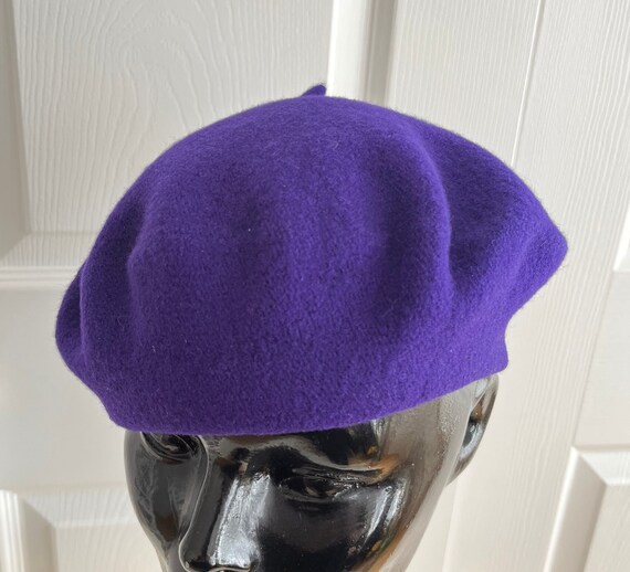 80s Purple wool beret unisex hat extra small  9 3… - image 5