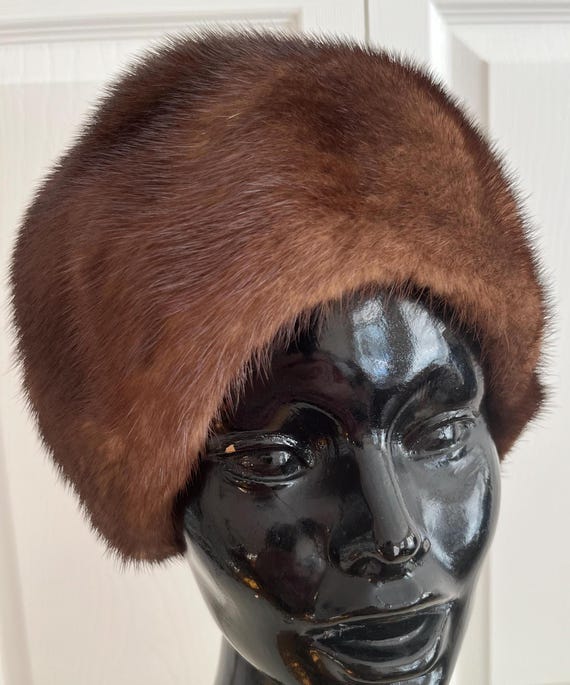 Vittorio Brown Real Snakeskin and Mink Fur Trim Hat Beautiful Vintage Black/brown VITTORIO Mink Fur Hat With  main image 4