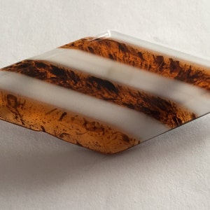 60s Root Beer clear/Clear white stripes laminated  Lucite brooch diamond shape vintage