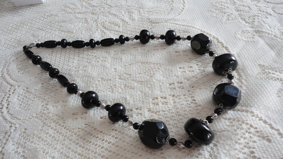 60s Black Lucite Beads Necklace Classy Chic Mourn… - image 2
