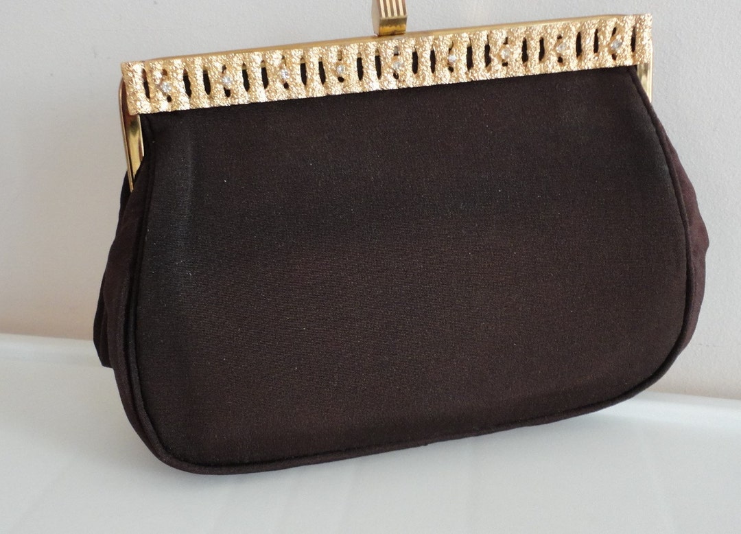 60s Brown Fabric Clutch Evening Purse Goldtone Frame Creation - Etsy Canada