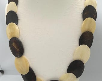 70s Bold Bone & Wood Tribal Necklace Vintage