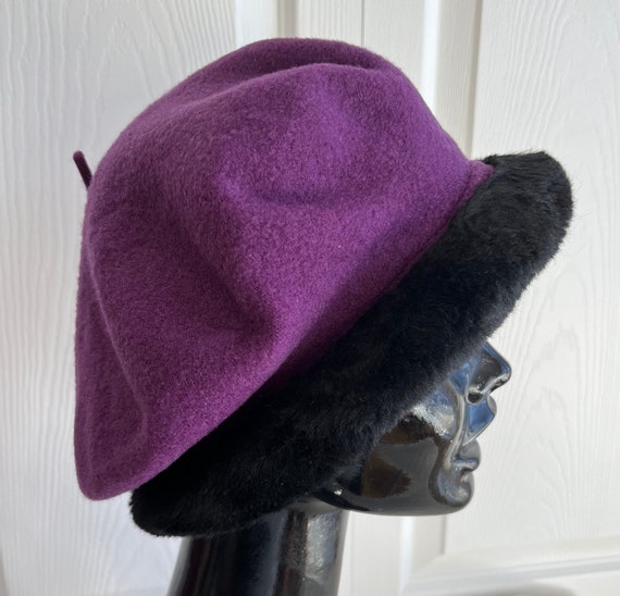 80s  Purple Wool Beret Women Hat 10.5 inches diam… - image 2