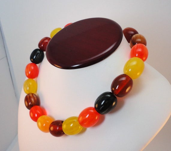 60s Multicolor Necklace Heavy Oblong Lucite Beads… - image 2
