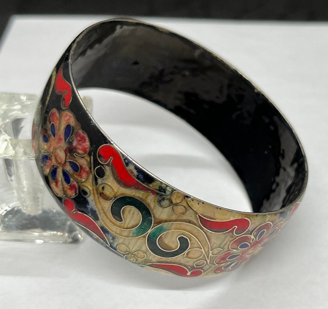 70s Vintage Genuine Hand Made Cloisonné Ware Wide Bangle Etsy