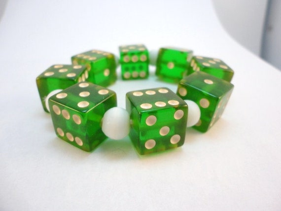 50s clear green Bakelite dices stretch bracelet v… - image 3