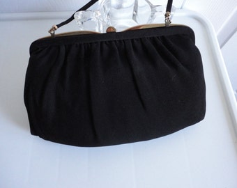 Vintage Gorgeous Black Fabric  Clutch Evening Purse Nice Goldtone Frame USA