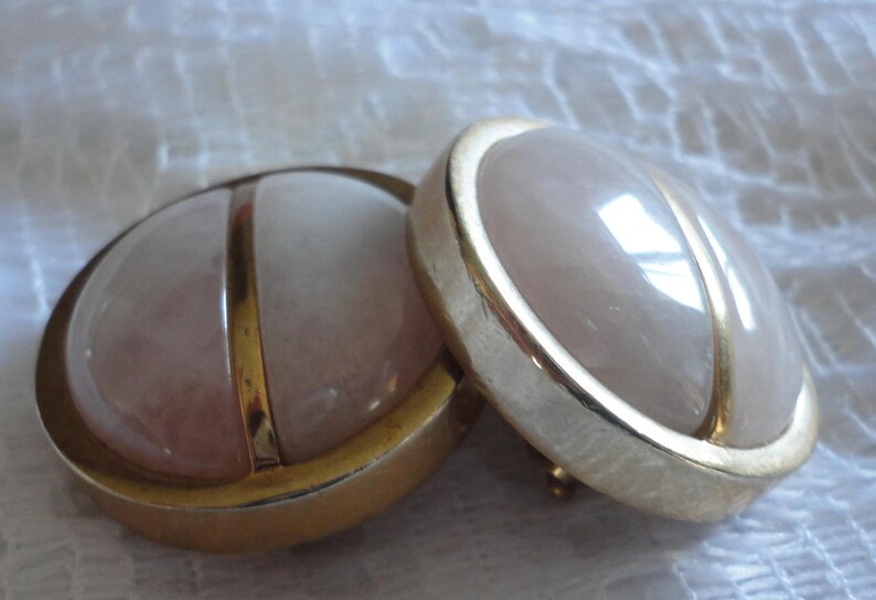 60s Rose QuartzGold plate Round Clips Earrings