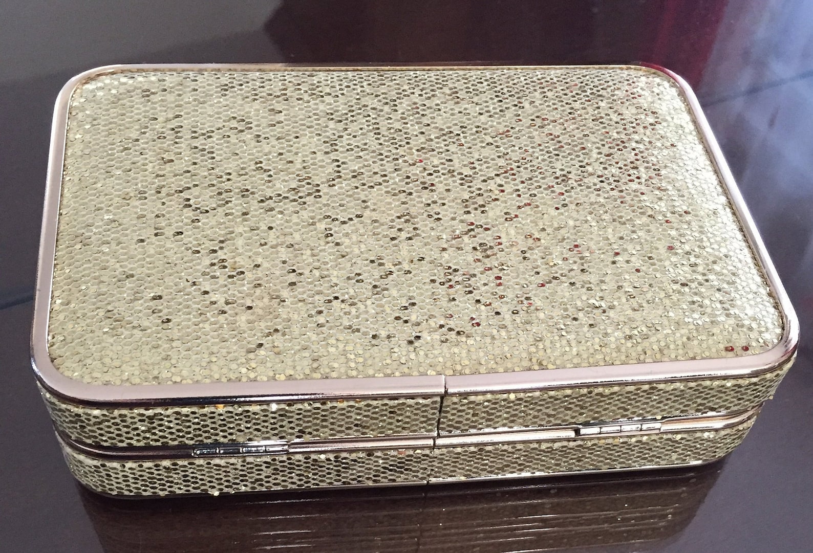 80s Hard Sided Purse Golden Glitter/goldtone Evening Clutch Etsy Canada