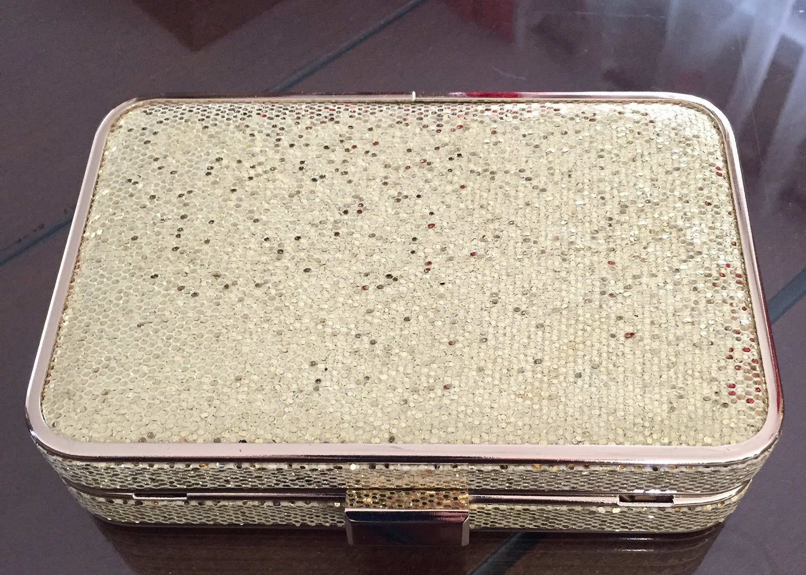 80s Hard Sided Purse Golden Glitter/goldtone Evening Clutch Etsy Canada