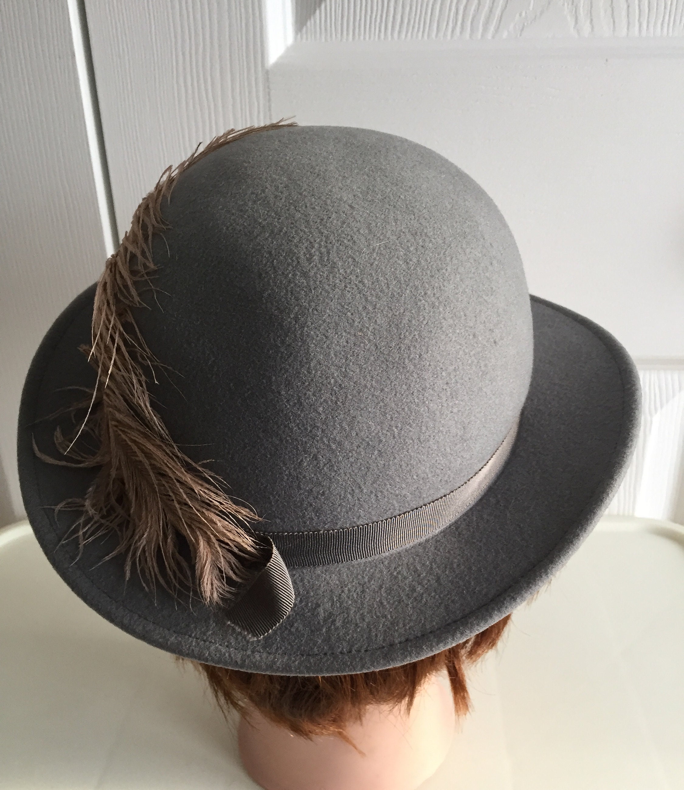 Grey Wool Doeskin Felt /huge Ostrich Feather Women Hat - Etsy