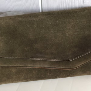 70s Vintage Olive Green Suede  Leather Purse Coret Montreal Canada