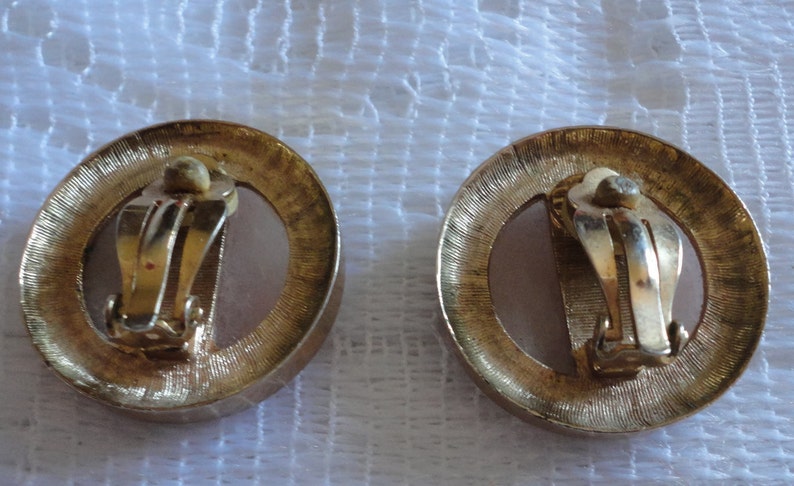 60s Rose QuartzGold plate Round Clips Earrings