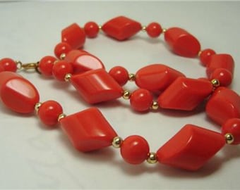 Vintage Burnt Orange Lucite Beads Choker Necklace 70's