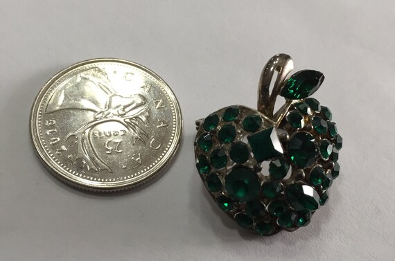 60s Green  Rhinestones/Silver Metal Alloy Apple B… - image 2