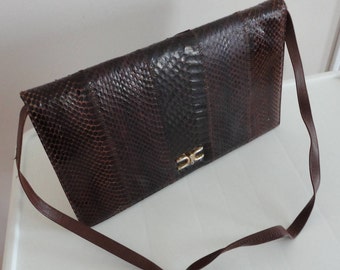 70s Brown Leatherlike Snakeskin Handbag Purse