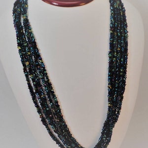 70s Midnight Blue Carnival Glass Multi Strands Necklace