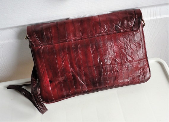 70s Burgundy Eelskin genuine leather  Handbag Pur… - image 2