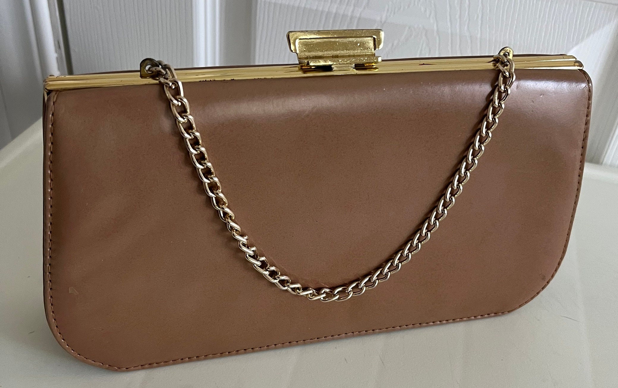 70s Light Brown Leather Clutch Purse La Marquise Vintage Etsy