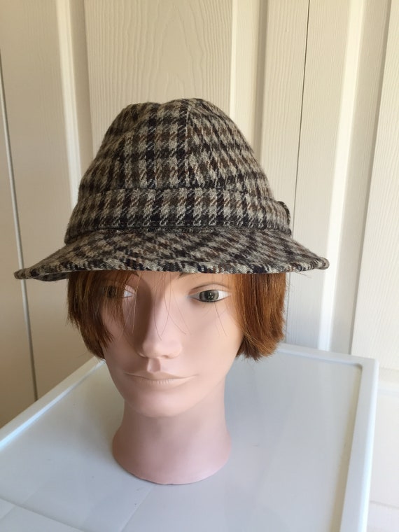 60s Vintage Brown 100% Wool Plaid Men Hat 6 3/4 S Simons 