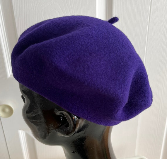 80s Purple wool beret unisex hat extra small  9 3… - image 4