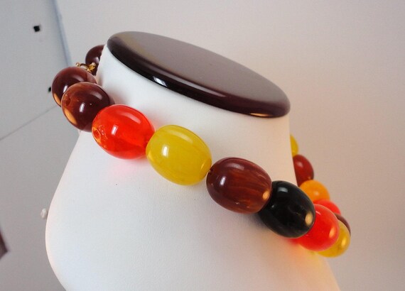 60s Multicolor Necklace Heavy Oblong Lucite Beads… - image 3