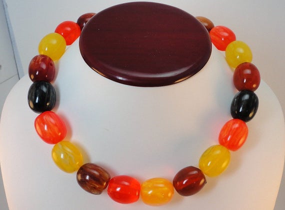 60s Multicolor Necklace Heavy Oblong Lucite Beads… - image 1