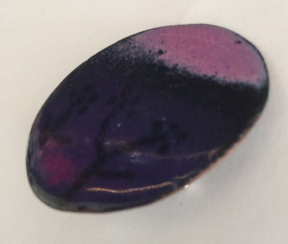 60s Purple/Pink Oval Enamel on Copper Brooch Arti… - image 4