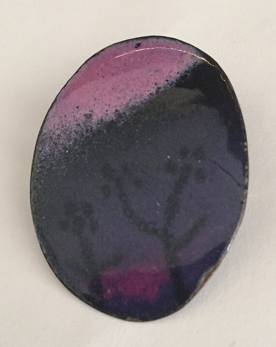 60s Purple/Pink Oval Enamel on Copper Brooch Arti… - image 2